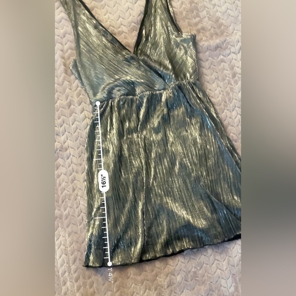 Y2K Metallic Dress Plunge Neck Black Silver Dress S party dress - Picture 9 of 11